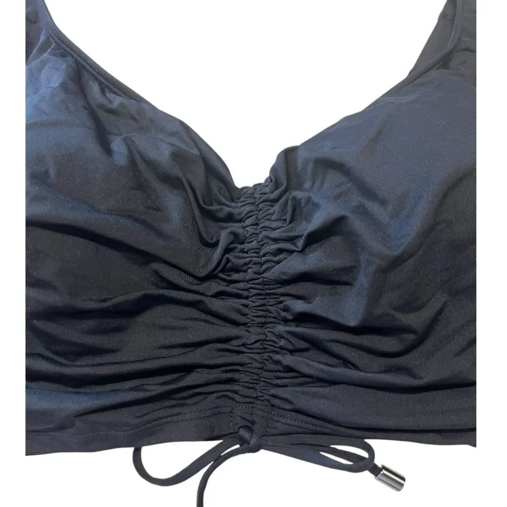 Coco Reef Elevate Bra Sized Shirred Front Underwire Bikini Top Modest Black Swim